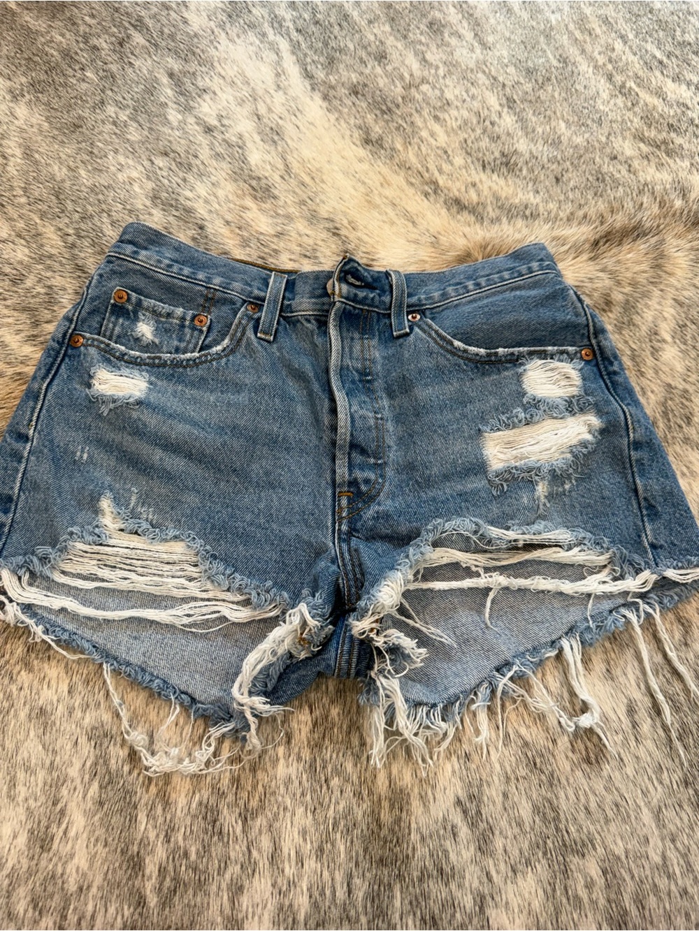 Levi's 501 Distressed Blue Ripped Denim Shorts